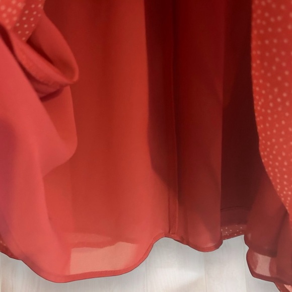 LOFT Peachy Orange Polka Dot Mock Neck Sleeveless Blouse M - Picture 5 of 6